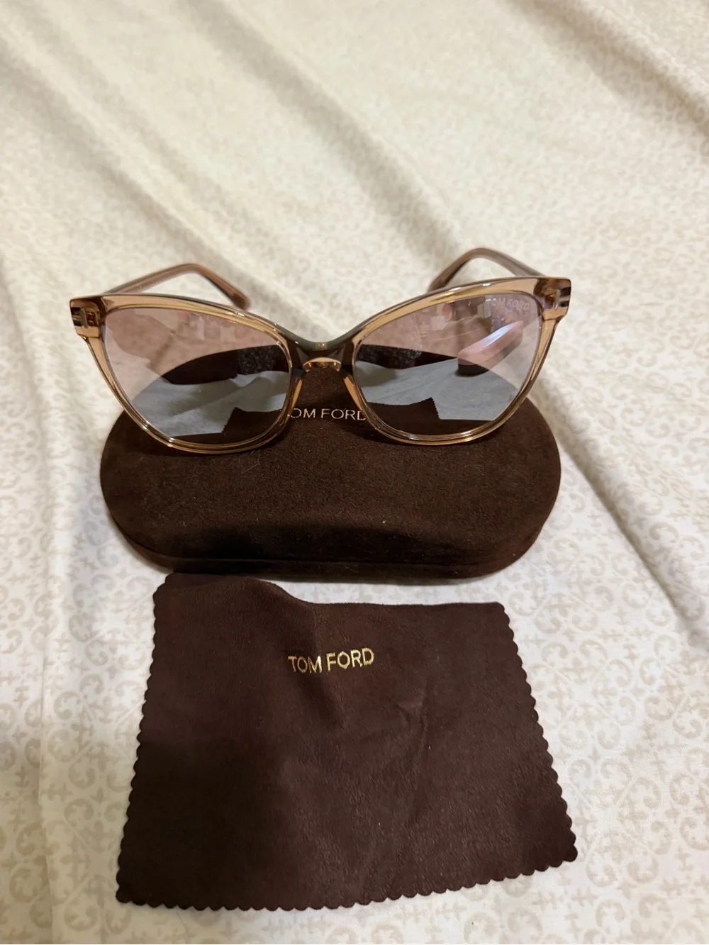 Tom Ford Transparent Pink Cat-Eye Sunglasses with Mirrored Lenses